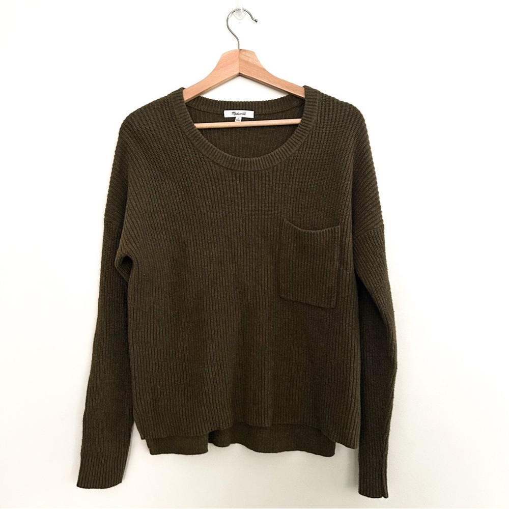 Madewell Thompson Pocket Pullover Sweater Heather Elm Green Size M - Picture 5 of 16